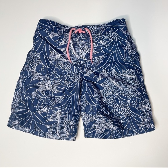 Janie & Jack Size 3 Boys Swim Trunks Navy Blue White Tropical - Picture 1 of 7